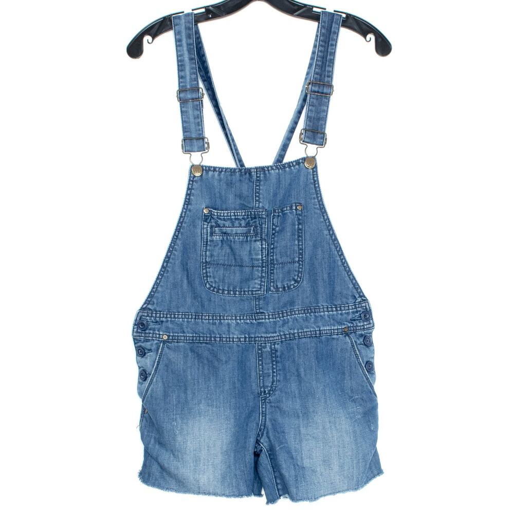 Holding Horses Womens Jean Shortalls Linen Blend Denim Jumper Blue Size 26 BO